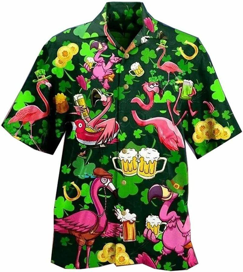 Flamingo Aloha Hawaiian Shirt - Pink Flamingo Drink Beer Hawaiian Shirt, Tropical Flowers Hawaiian Shirt For Men & Women, Flamingo Lover - Amzanimalsgift