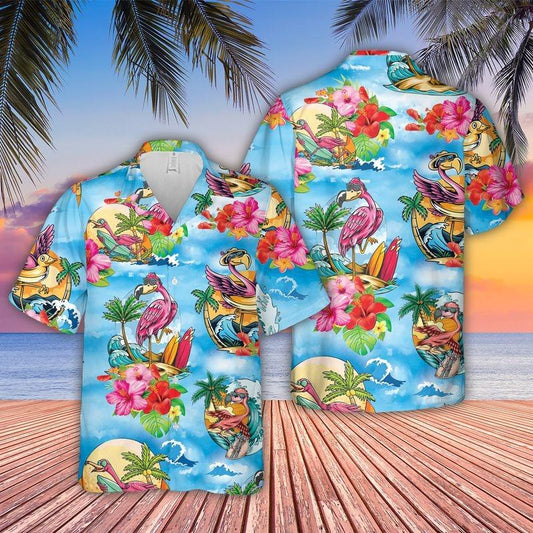 Flamingo Aloha Hawaiian Shirt - Pink Flamingo Hibiscus Flower Hawaiian Shirt, Cartoon Flamingo Hawaiian Shirt For Men & Women, Flamingo Lover - Amzanimalsgift