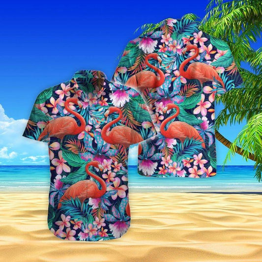 Flamingo Aloha Hawaiian Shirt - Tropical Flower Flamingo Hawaiian Shirt, Flamingo Beach Hawaiian Shirt For Men & Women, Flamingo Lover - Amzanimalsgift