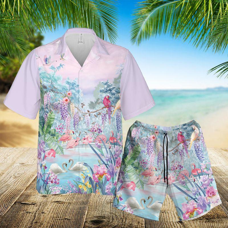 Flamingo Aloha Hawaiian Shirts For Summer, Flamingo Birds Flowers Hawaiian Set For Men Women, Gift For Friend, Family, Flamingo Lovers - Amzanimalsgift