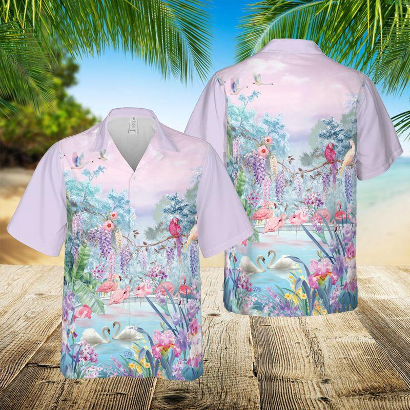 Flamingo Aloha Hawaiian Shirts For Summer, Flamingo Birds Flowers Hawaiian Set For Men Women, Gift For Friend, Family, Flamingo Lovers - Amzanimalsgift