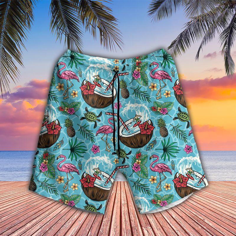 Flamingo Aloha Hawaiian Shirts For Summer, Flower Leaves Pattern Coconut Cocktail Hawaiian Set Outfit For Men Women, Gift For Friend, Team, Family - Amzanimalsgift