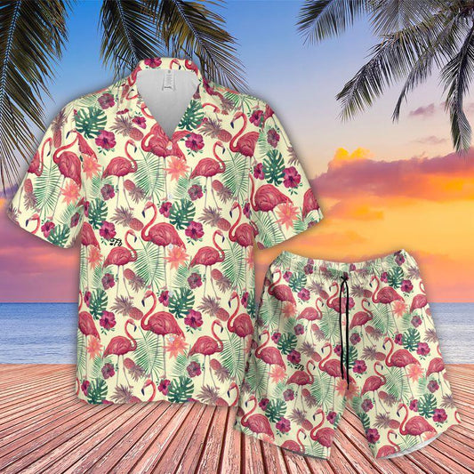 Flamingo Aloha Hawaiian Shirts For Summer, Tropical Theme Pattern Hawaiian Set For Men Women, Gift For Friend, Family, Flamingo Lovers - Amzanimalsgift