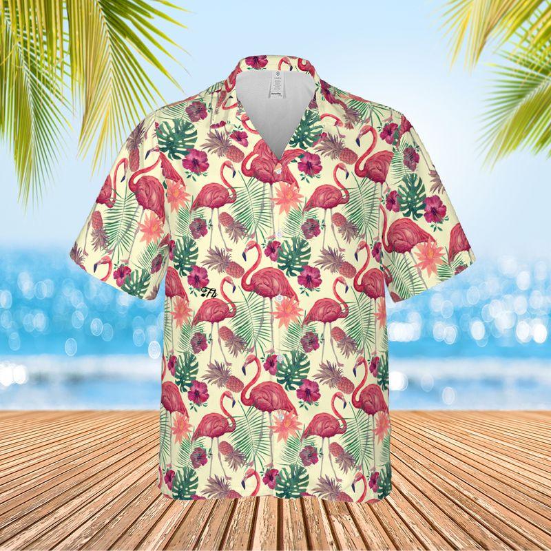 Flamingo Aloha Hawaiian Shirts For Summer, Tropical Theme Pattern Hawaiian Set For Men Women, Gift For Friend, Family, Flamingo Lovers - Amzanimalsgift