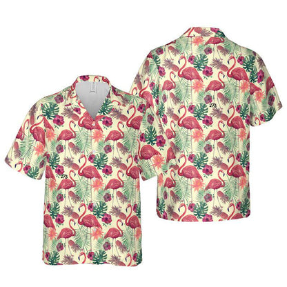 Flamingo Aloha Hawaiian Shirts For Summer, Tropical Theme Pattern Hawaiian Set For Men Women, Gift For Friend, Family, Flamingo Lovers - Amzanimalsgift