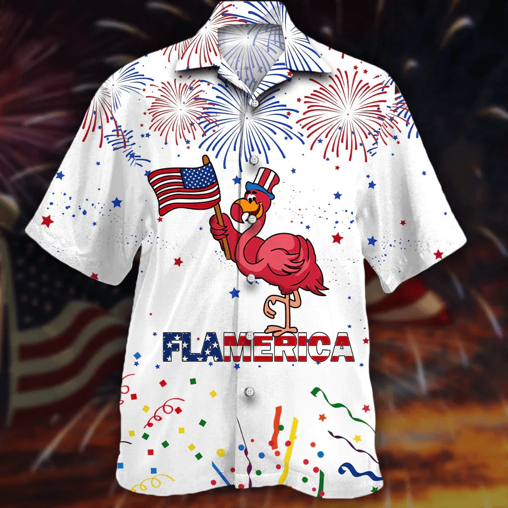 Flamingo American Aloha Hawaiian Shirts For Summer, Happy Independence Day Flamerica Aloha Hawaiian Shirt For Men Women, Gift Fourth Of July - Amzanimalsgift