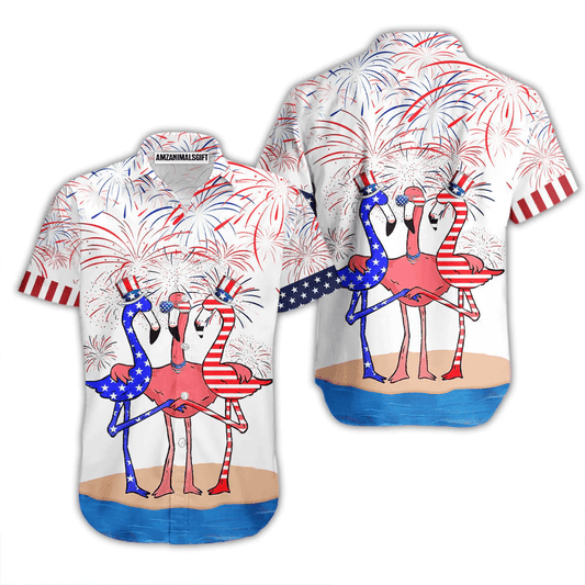 Flamingo American Flag Firework Aloha Hawaiian Shirts For Men Women, 4th July Gift For Summer, Friend, Family, Independence Day - Amzanimalsgift