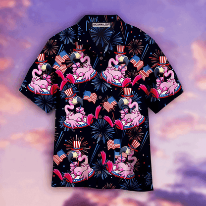 Flamingo American Flag Firework Pattern Aloha Hawaiian Shirts For Men Women, 4th Of July Gift For Summer, Friend, Family, Independence Day - Amzanimalsgift
