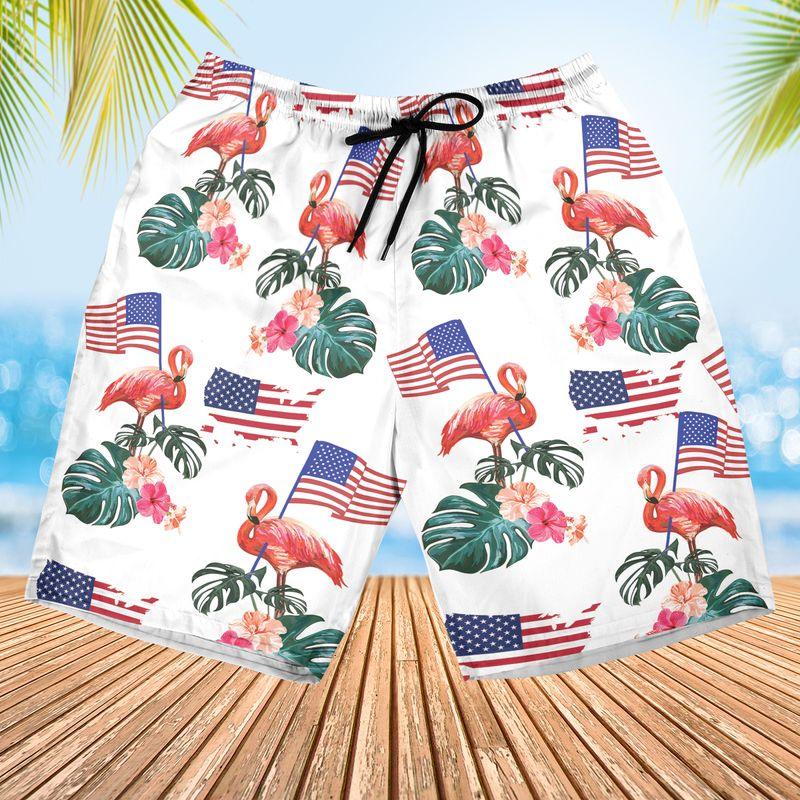 Flamingo American Flag Independence Day Aloha Hawaiian Shirts For Summer, Tropical Style Patriot Hawaiian Set Outfits For Men Women, Gift For Friend - Amzanimalsgift