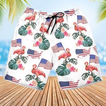 Flamingo American Flag Independence Day Aloha Hawaiian Shirts For Summer, Tropical Style Patriot Hawaiian Set Outfits For Men Women, Gift For Friend - Amzanimalsgift