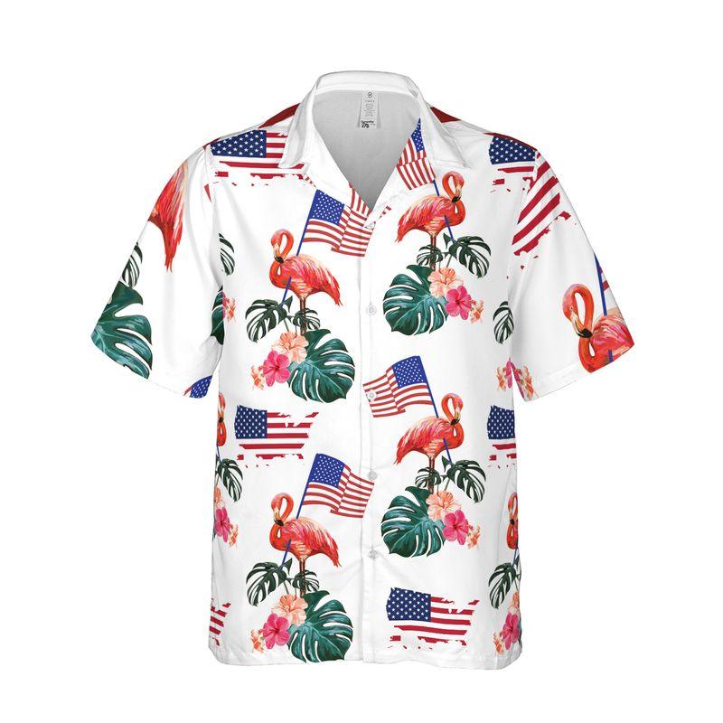 Flamingo American Flag Independence Day Aloha Hawaiian Shirts For Summer, Tropical Style Patriot Hawaiian Set Outfits For Men Women, Gift For Friend - Amzanimalsgift