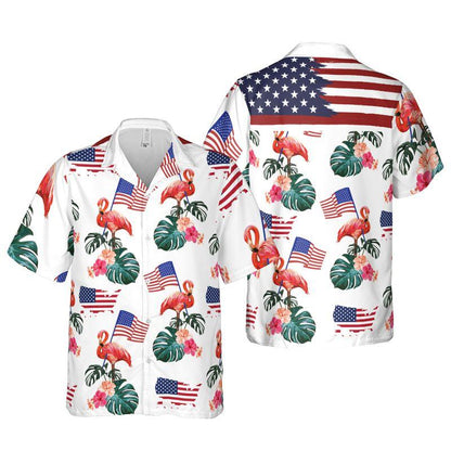 Flamingo American Flag Independence Day Aloha Hawaiian Shirts For Summer, Tropical Style Patriot Hawaiian Set Outfits For Men Women, Gift For Friend - Amzanimalsgift