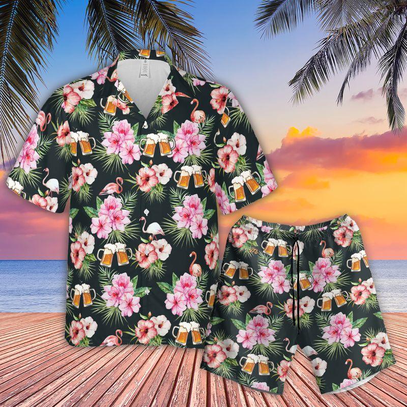 Flamingo And Beer Aloha Hawaiian Shirts For Summer, Tropical Hawaiian Shirt For Men Women, Beachwear Gift For Flamingo And Beer Lovers, Friend, Family - Amzanimalsgift