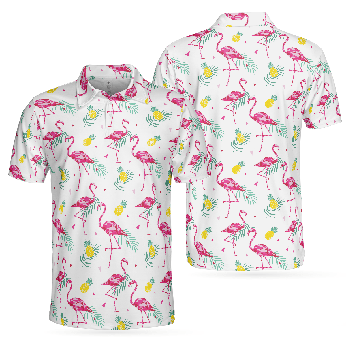 Flamingo And Tropical Pattern Men Polo Shirt, White Flamingo Themed Polo Shirt, Tropical Flamingo Shirt Design - Amzanimalsgift