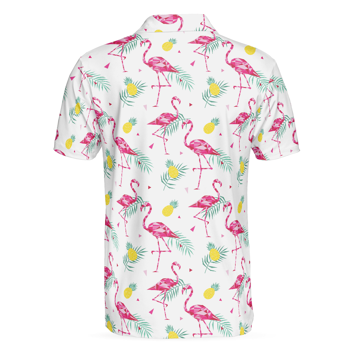 Flamingo And Tropical Pattern Men Polo Shirt, White Flamingo Themed Polo Shirt, Tropical Flamingo Shirt Design - Amzanimalsgift