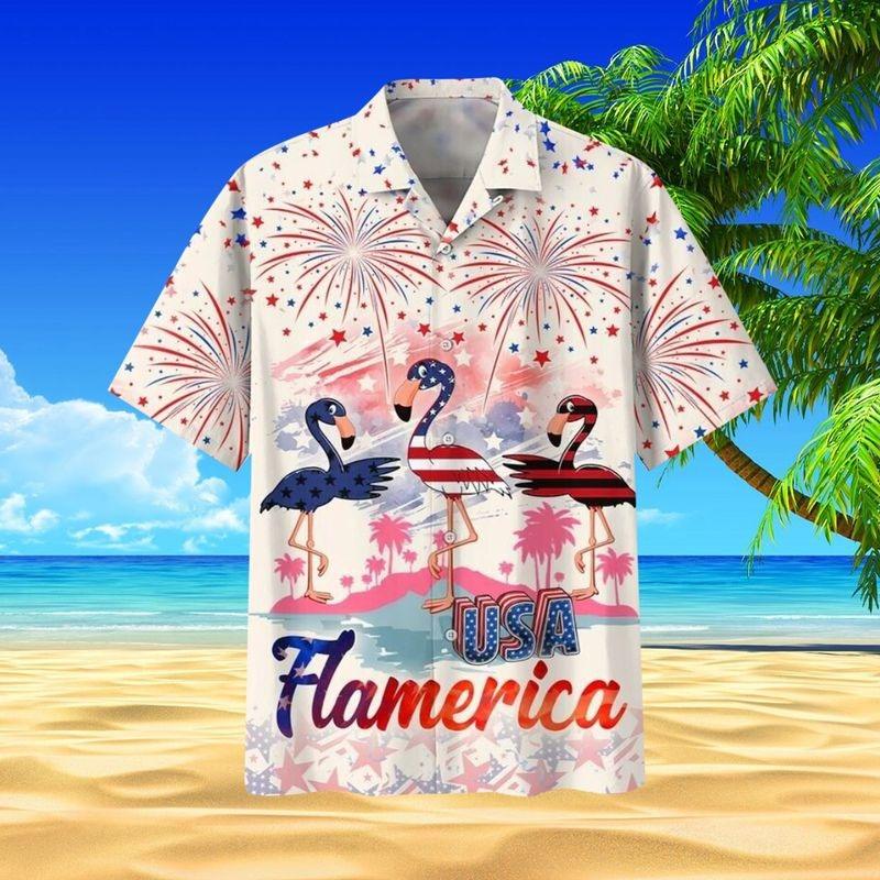 Flamingo Cattle Aloha Hawaiian Shirt - Usa Flamerica Hawaiian Shirt, Summer Flamingo Hawaiian Shirt For Men & Women, Flamingo Lover - Amzanimalsgift