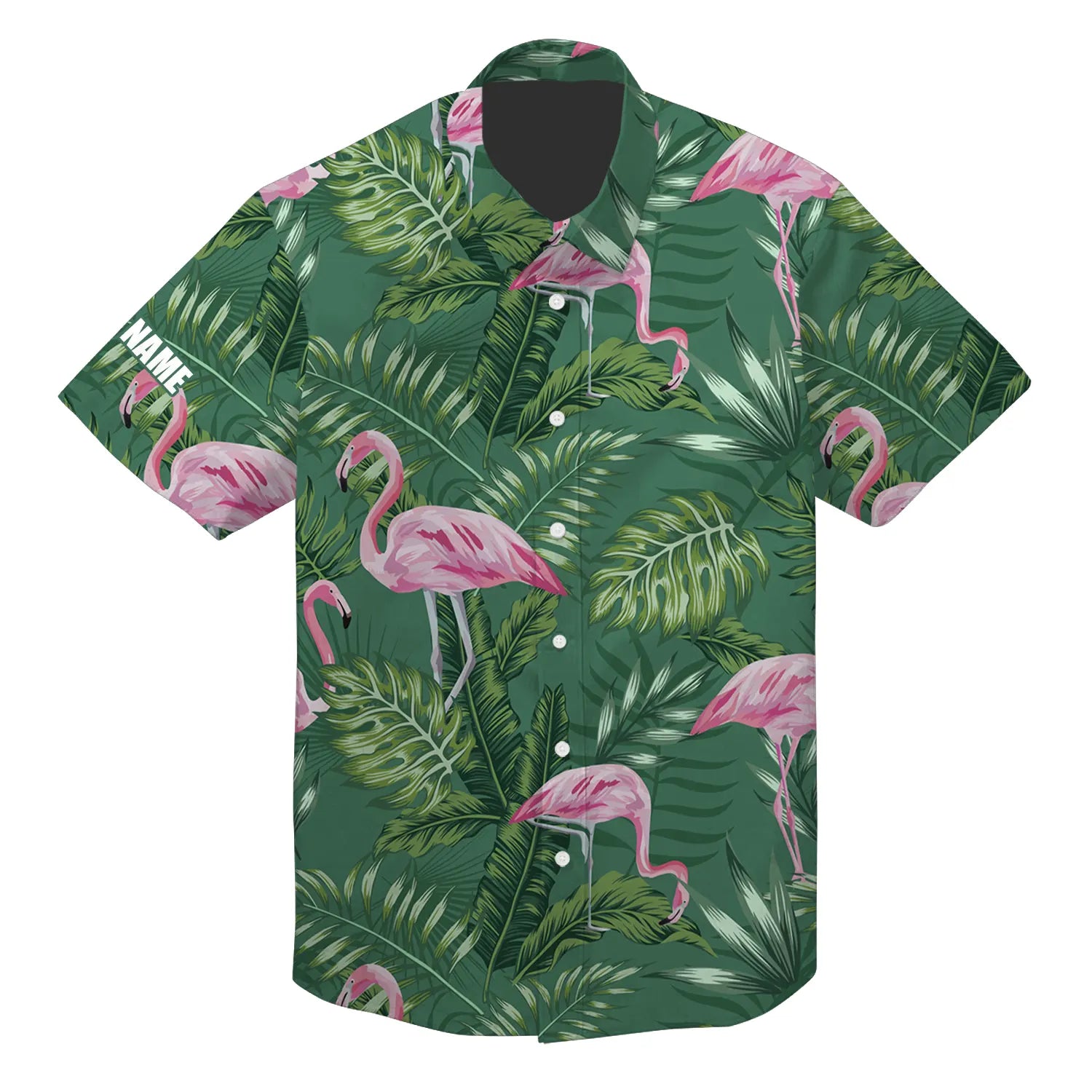 Flamingo Custom Name Aloha Hawaiian Shirt For Summer, Green Tropical Plants Palm Leaves Monstera Personalized Hawaiian Shirts Outfit For Men Women - Amzanimalsgift