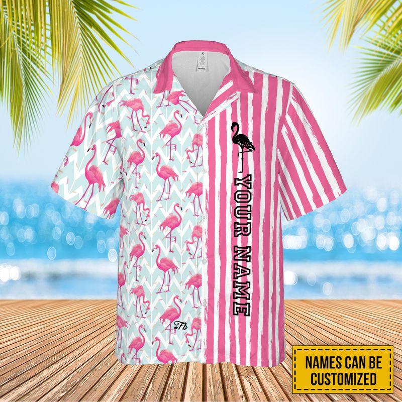 Flamingo Custom Name Aloha Hawaiian Shirts For Summer, Pink Plaid Personalized Hawaiian Set For Men Women, Gift For Friend, Family, Flamingo Lovers - Amzanimalsgift