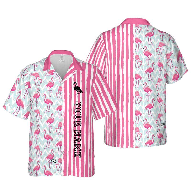 Flamingo Custom Name Aloha Hawaiian Shirts For Summer, Pink Plaid Personalized Hawaiian Set For Men Women, Gift For Friend, Family, Flamingo Lovers - Amzanimalsgift