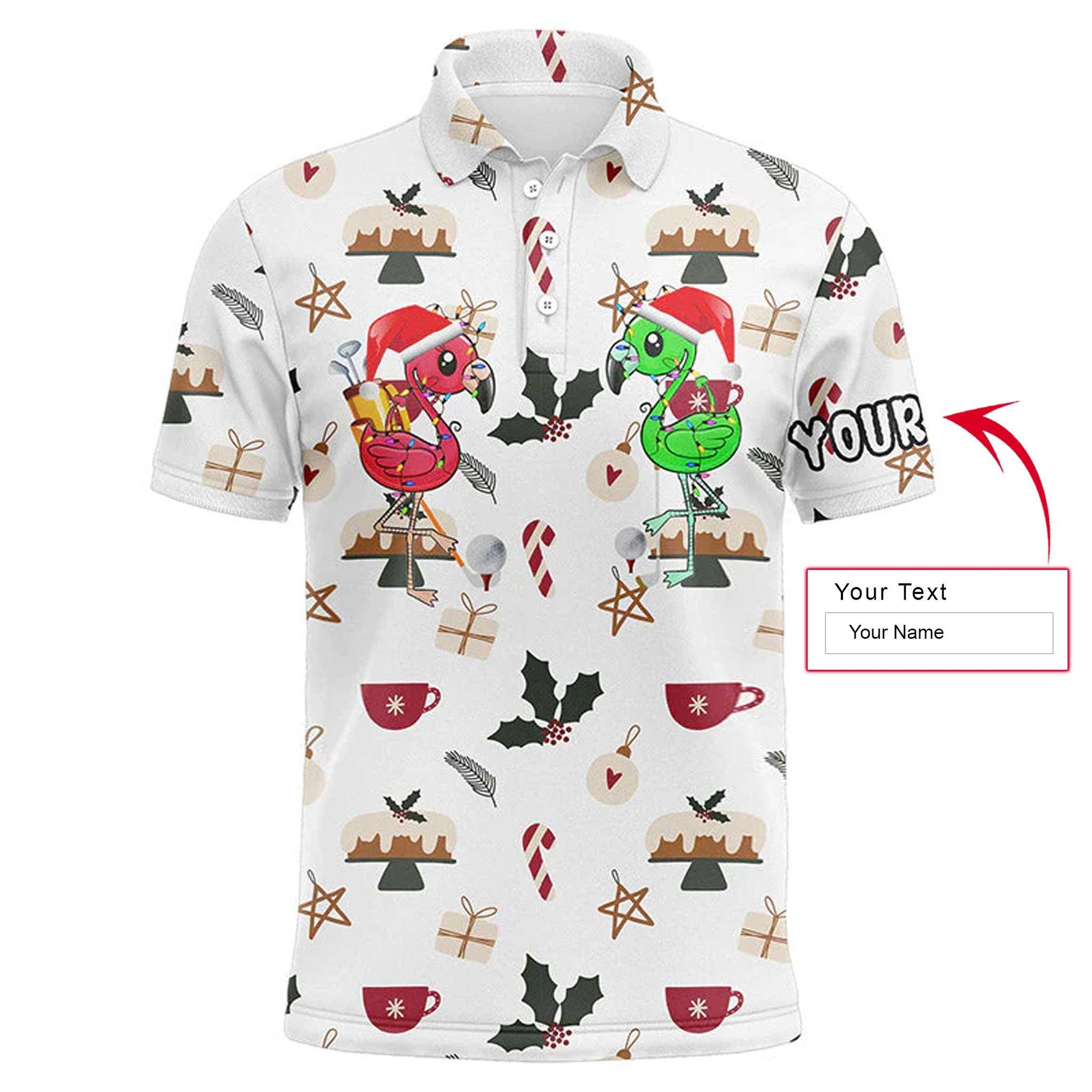 Flamingo Golf Men Polo Shirt - Funny Christmas Background Golf Friends Custom Name Apparel Men Polo Shirt - Personalized Gift For Men, Golf Lover - Amzanimalsgift