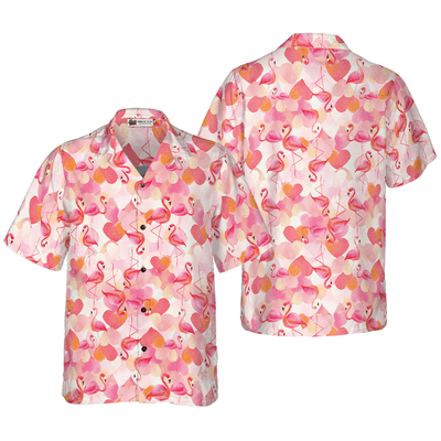 Flamingo Hawaiian Shirt, Flamingo Heart Shape Aloha Shirt For Men - Perfect Gift For Men, Husband, Boyfriend, Friend, Family - Amzanimalsgift