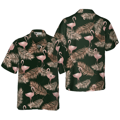 Flamingo Hawaiian Shirt, Flamingo Rose Gold Pattern Aloha Shirt For Men - Perfect Gift For Men, Husband, Boyfriend, Friend, Family - Amzanimalsgift