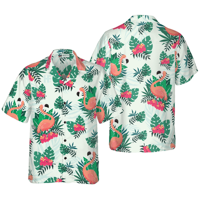 Flamingo Hawaiian Shirt, Monstera Leaves Flamingo Aloha Shirt For Men - Perfect Gift For Men, Husband, Boyfriend, Friend, Family - Amzanimalsgift