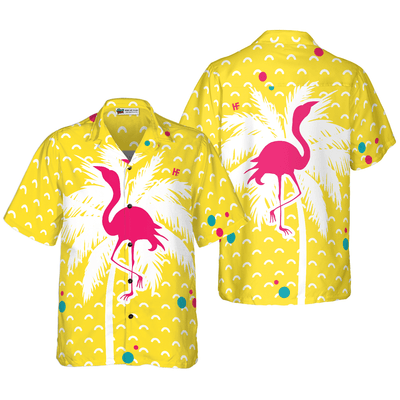 Flamingo Hawaiian Shirt, Palm Tree Flamingo Aloha Shirt For Men - Perfect Gift For Men, Husband, Boyfriend, Friend, Family - Amzanimalsgift