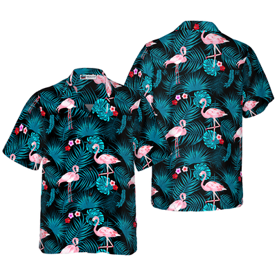 Flamingo Hawaiian Shirt, Tropical Forest Flamingo Aloha Shirt For Men - Perfect Gift For Men, Husband, Boyfriend, Friend, Family - Amzanimalsgift