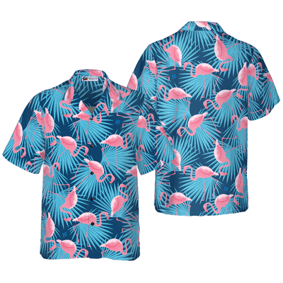 Flamingo Hawaiian Shirt, Tropical Leaves Flamingo Aloha Shirt For Men - Perfect Gift For Men, Husband, Boyfriend, Friend, Family - Amzanimalsgift