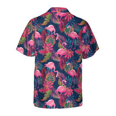 Flamingo Hawaiian Shirt, Tropical Palm Leaves Aloha Shirt For Men - Perfect Gift For Flamingo Lovers, Husband, Boyfriend, Friend, Family - Amzanimalsgift