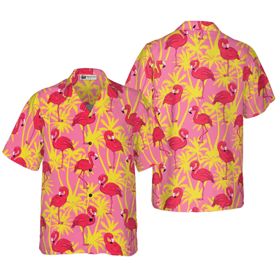 Flamingo Hawaiian Shirt, Tropical Palm Tree Flamingo Aloha Shirt For Men - Perfect Gift For Men, Husband, Boyfriend, Friend, Family - Amzanimalsgift