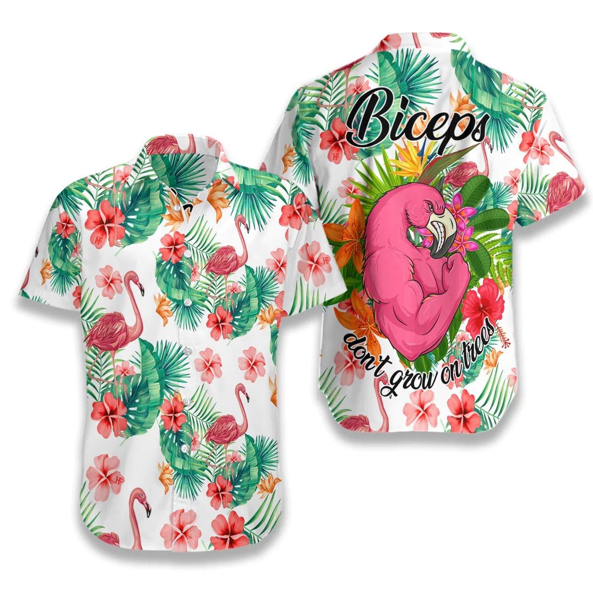 Flamingo Hawaiian Shirt - Tropical Workout Flamingo Biceps Hawaiian Shirt, Flamingo Aloha Shirt - Gift For Men Women, Friends, Family - Amzanimalsgift