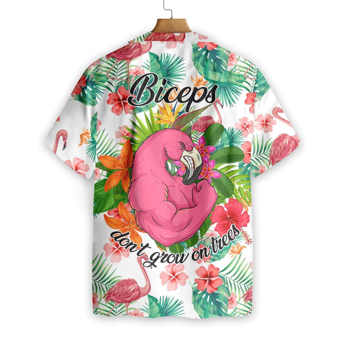 Flamingo Hawaiian Shirt - Tropical Workout Flamingo Biceps Hawaiian Shirt, Flamingo Aloha Shirt - Gift For Men Women, Friends, Family - Amzanimalsgift