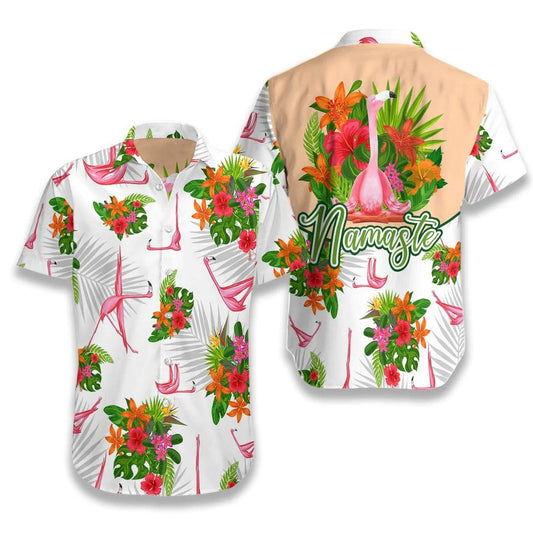 Flamingo Hawaiian Shirt - Tropical Workout Yoga Flamingo Namaste Hawaiian Shirt, Flamingo Yoga Aloha Shirt - Gift For Men Women, Friends, Family - Amzanimalsgift