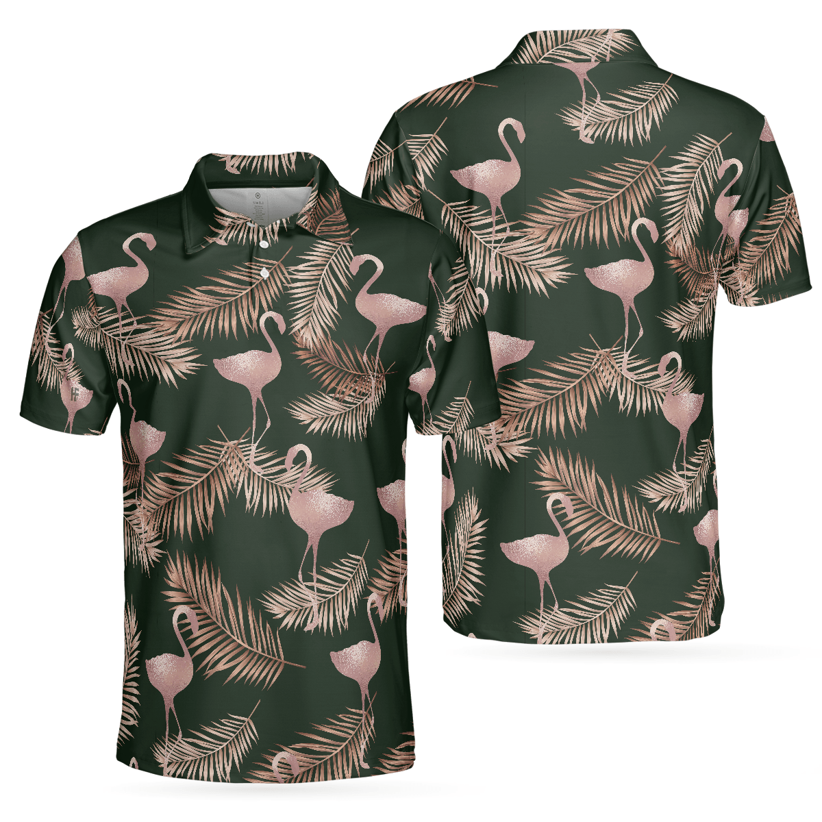 Flamingo Rose Gold Pattern Polo Shirt, Flamingo Themed Polo Shirt For Adults, Rose Gold Short Sleeve Shirt, Gift For Flamingo Lovers - Amzanimalsgift