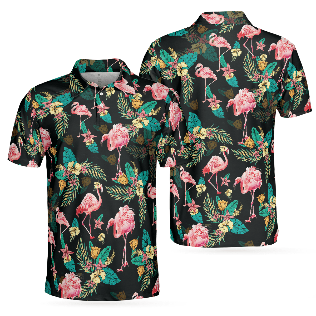 Flamingo Tropical Pattern Polo Shirt, Flamingo Print Shirt For Adults, Pink Flamingo Short Sleeve Shirt, Gift For Flamingo Lovers - Amzanimalsgift