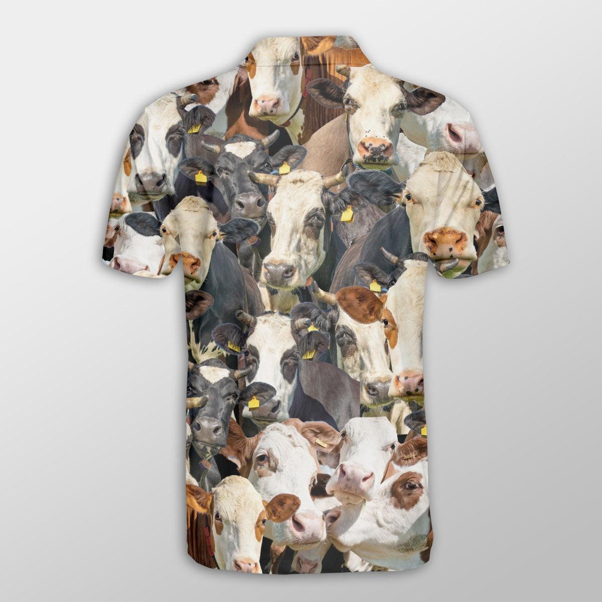Fleckvieh Men Polo Shirts - Fleckvieh Herd Pattern Button Shirts For Men - Perfect Gift For Fleckvieh Lovers, Cattle Lovers - Amzanimalsgift
