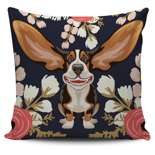 Floral Hound Dog Pillow, Dog Throw Pillows, Home Decor - Perfect Gift For Hound Dog Lover, Dog Mom, Dog Dad - Amzanimalsgift