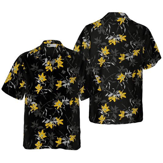Floral Yellow Flower Black Hawaiian Shirt, Colorful Summer Aloha Shirt For Men Women, Perfect Gift For Friend, Team, Family - Amzanimalsgift