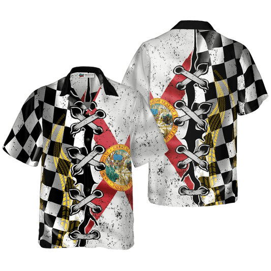 Florida Racing Flag Aloha Hawaiian Shirt For Summer, Colorful Hawaiian Shirt Outfit For Men Women, Gift For Friend, Team, Family, Racing Lover - Amzanimalsgift