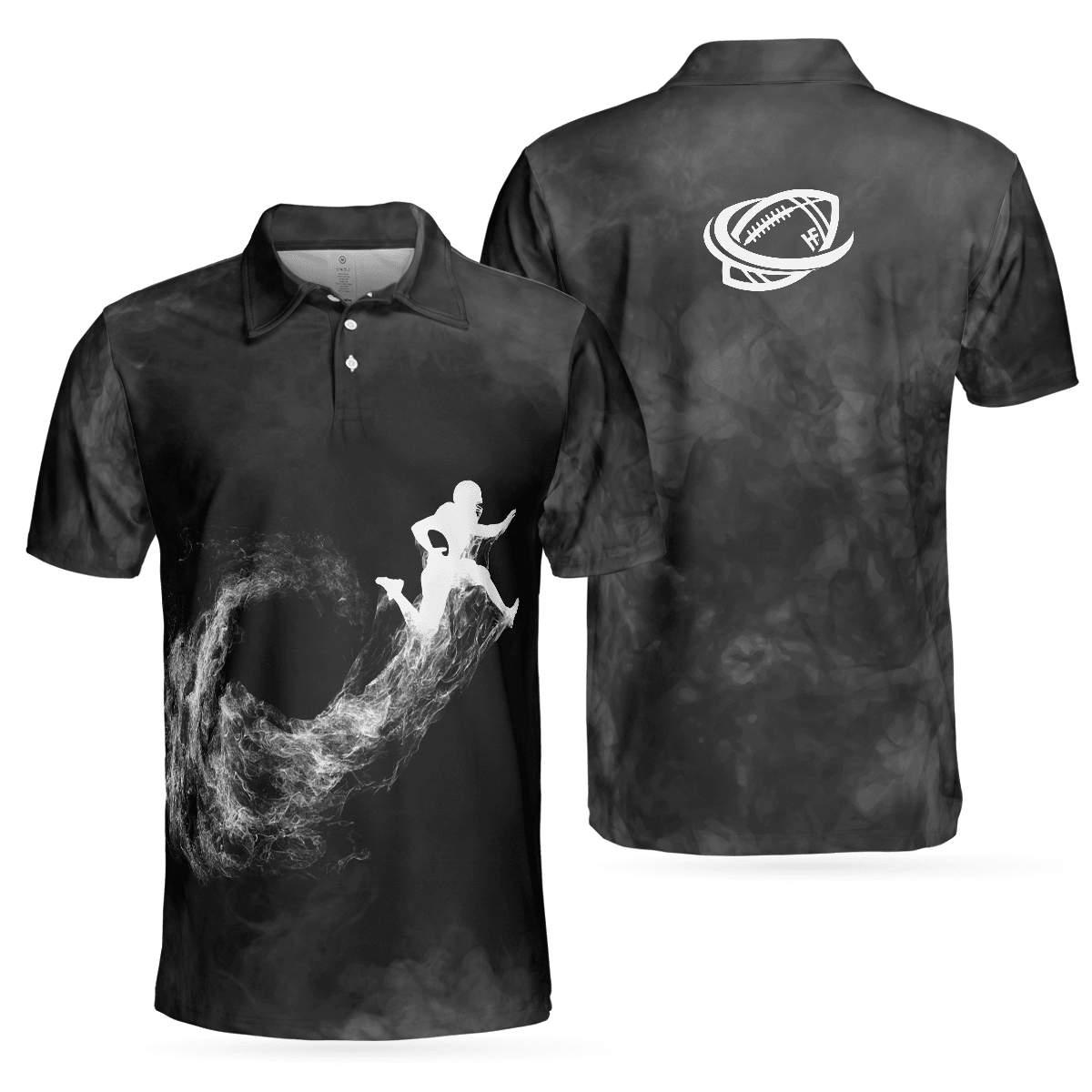 Football Men Polo Shirt, American Football On Smoke Black Theme Background, Best Football Polo Shirt - Gift For Men, American Football Lovers - Amzanimalsgift