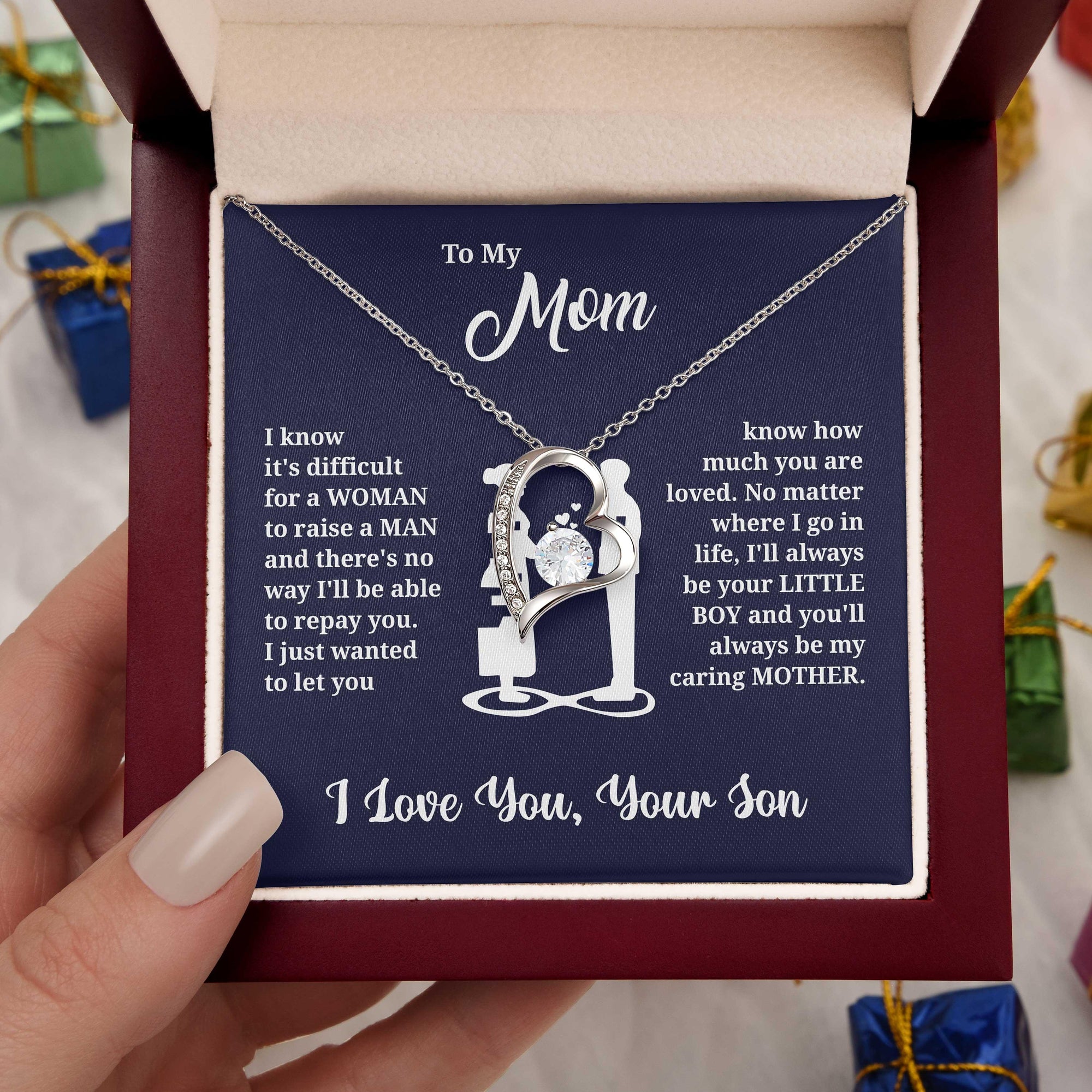 Forever Love Necklace For Mom From Daughter Son - Always Little Boy Never Forget That I Love You Forever Love Necklace - Perfect Gift For Mother's Day, Presents For Mom - Amzanimalsgift
