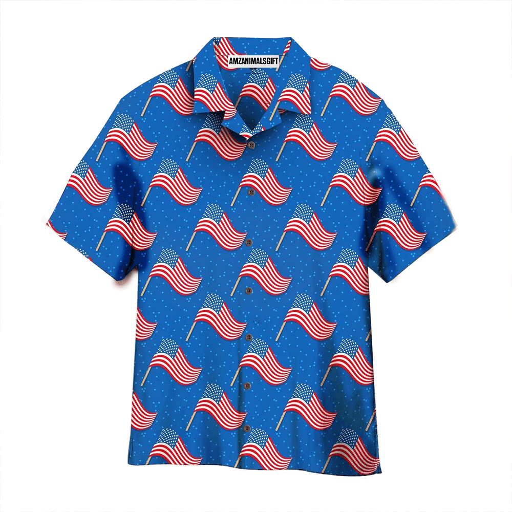 Fourth Of July Blue American Flags Aloha Hawaiian Shirts For Men Women, 4th July Gift For Summer, Friend, Family, Independence Day - Amzanimalsgift
