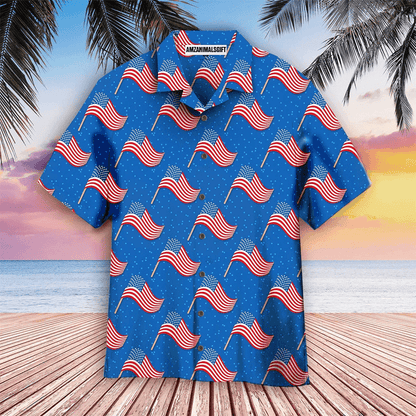 Fourth Of July Blue American Flags Aloha Hawaiian Shirts For Men Women, 4th July Gift For Summer, Friend, Family, Independence Day - Amzanimalsgift