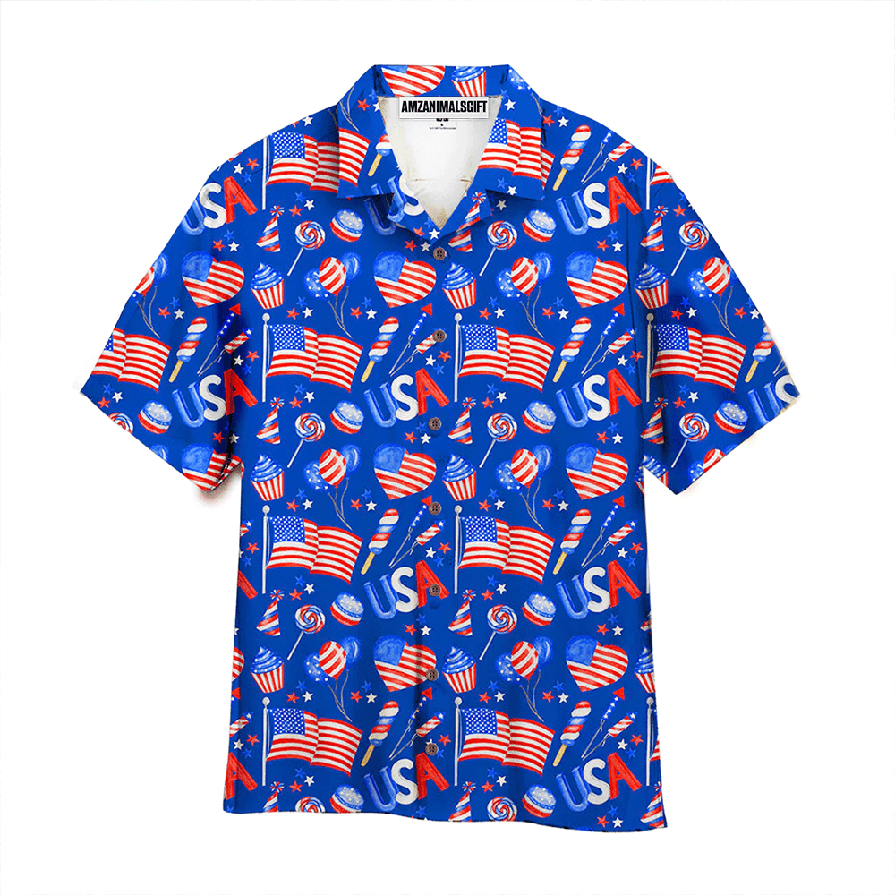 Fourth Of July Patriotic American Flags Blue Aloha Hawaiian Shirts For Men Women, 4th July Gift For Summer, Friend, Family, Independence Day - Amzanimalsgift