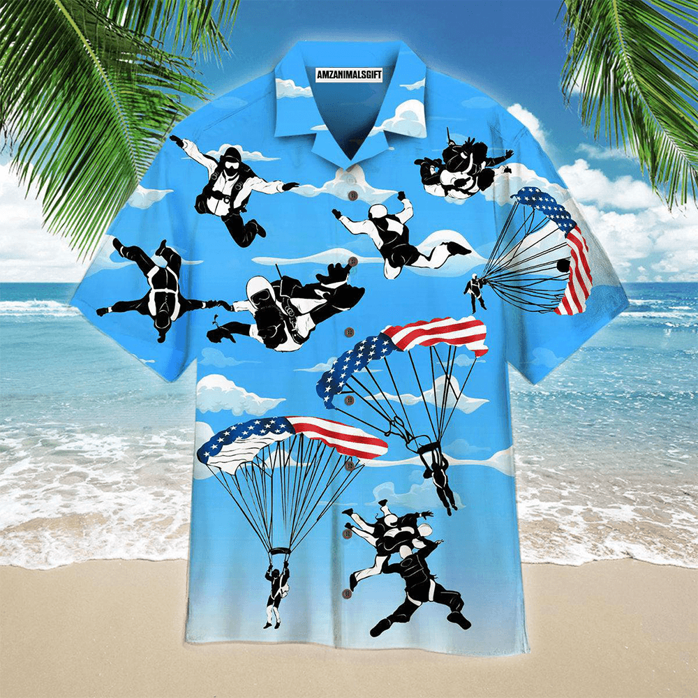 Free Skydiving American Flag Patriotism Aloha Hawaiian Shirts For Men Women, 4th July Gift For Summer, Friend, Family, Independence Day - Amzanimalsgift