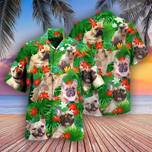French Bulldog Aloha Hawaii Shirt - French Bulldog And Blooming Tropical Flowers Hawaiian Shirt For Summer - Perfect Gift For Dog Lovers, Friend, Family - Amzanimalsgift