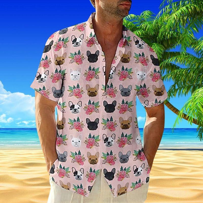 French Bulldog Aloha Hawaiian Shirt - French Bulldog Face Hawaiian Shirt, Tropical Pattern Hawaiian Shirt For Men & Women, French Bulldog Lover - Amzanimalsgift