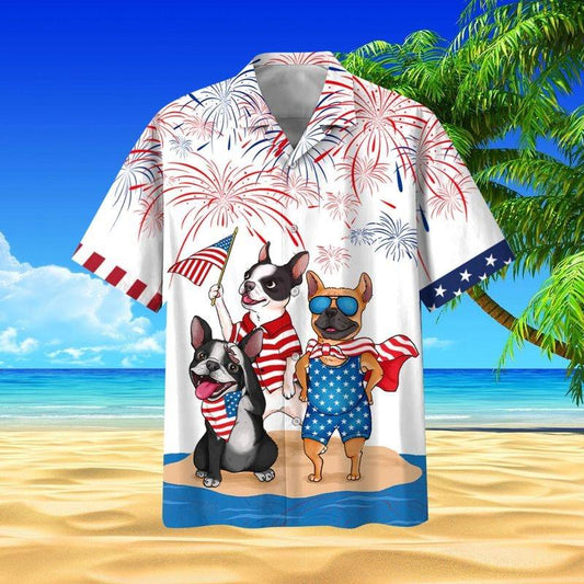 French Bulldog Aloha Hawaiian Shirt - French Bulldog Firework Hawaiian Shirt, US Flag Hawaiian Shirt For Men & Women, French Bulldog Lover - Amzanimalsgift